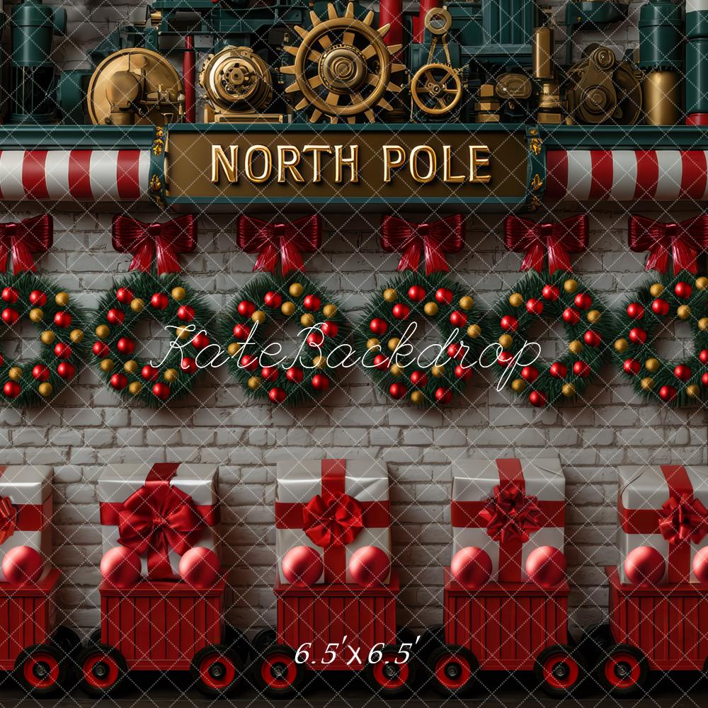Kate Christmas North Pole Train Wreaths Backdrop Designed by Mini MakeBelieve - Kate Backdrop AU