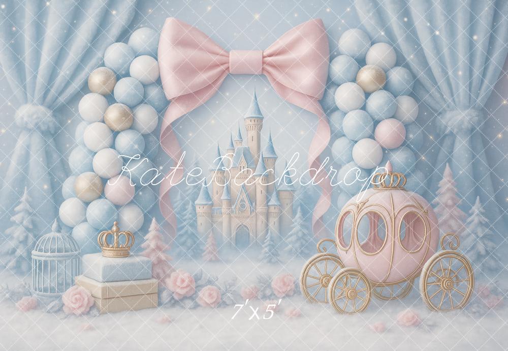 Kate Blue Balloons Castle Carriage Backdrop Designed by Ashley Paul