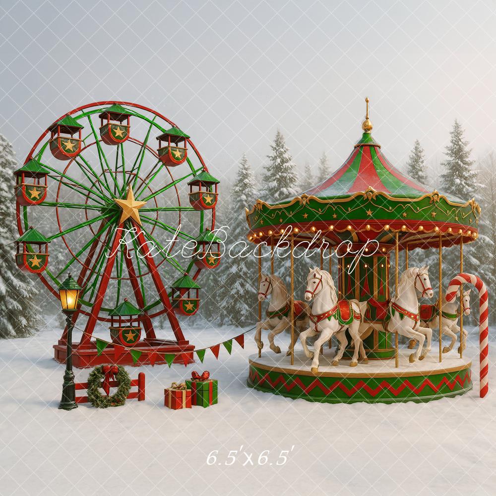 Kate Christmas Carousel Ferris Wheel Backdrop Designed by Ashley Paul - Kate Backdrop AU