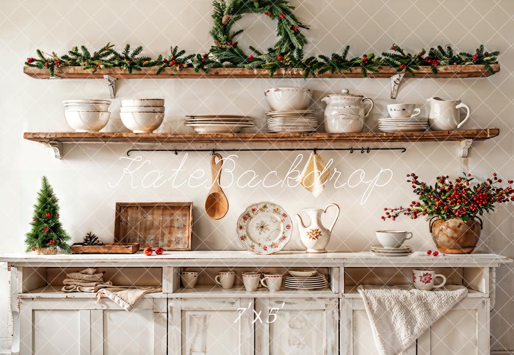 Kate Christmas Kitchen Shelves Rustic Decor Backdrop Designed by Emetselch - Kate Backdrop AU