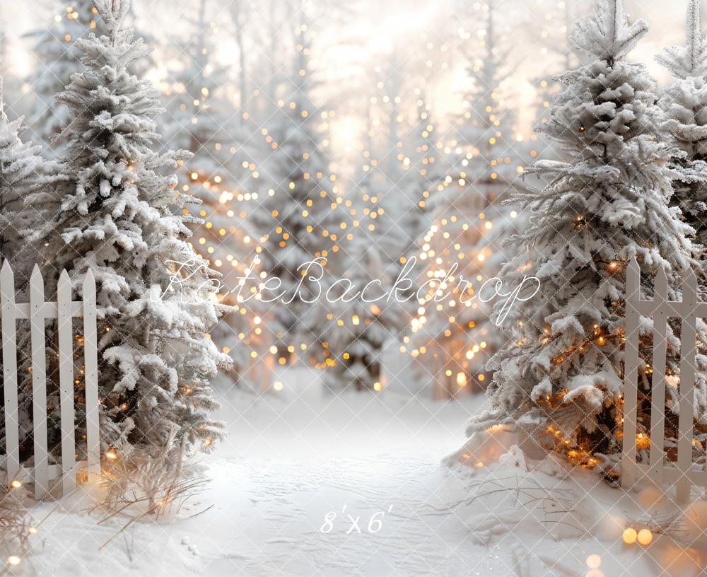 Kate Christmas Winter Trees Fence Lights Backdrop Designed by Emetselch