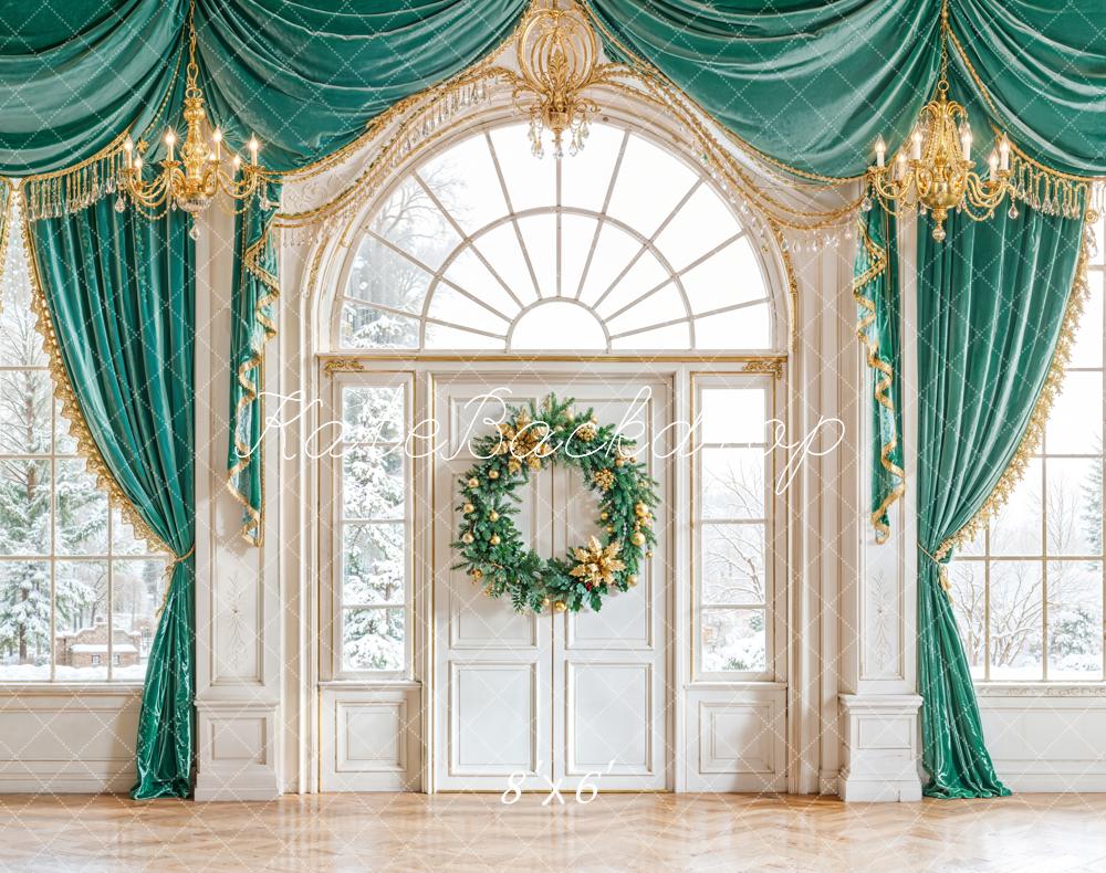 Kate Christmas Wreath Windows Fleece Backdrop Designed by Emetselch - Kate Backdrop AU