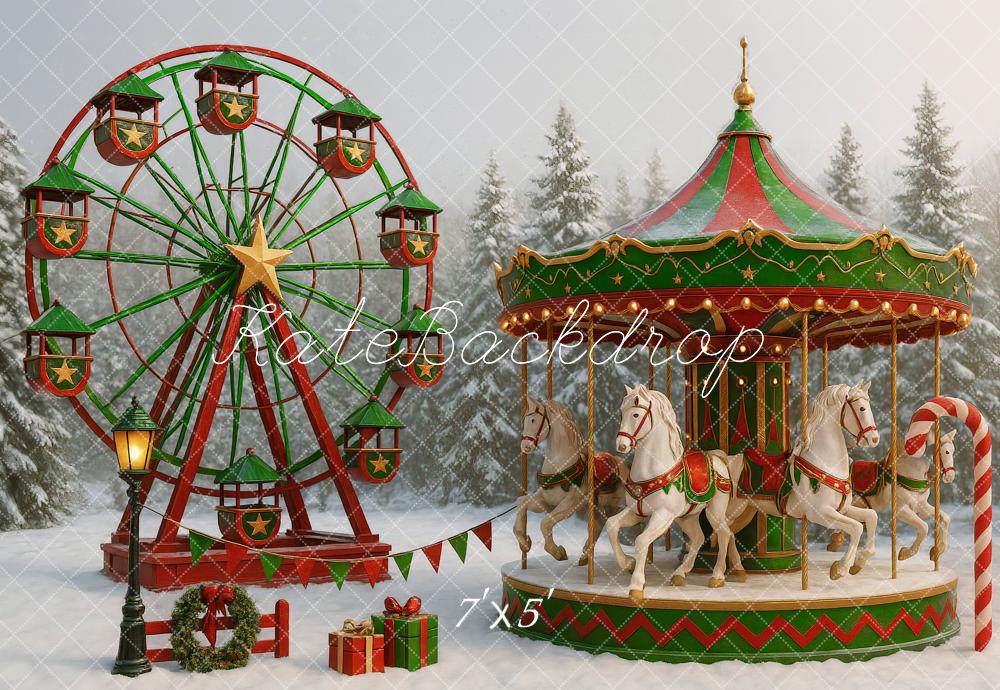 Kate Christmas Carousel Ferris Wheel Backdrop Designed by Ashley Paul - Kate Backdrop AU