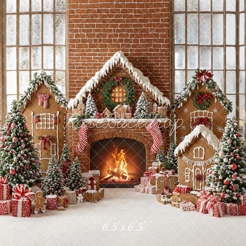 Kate Christmas Gingerbread House Fireplace Backdrop Designed by Emetselch