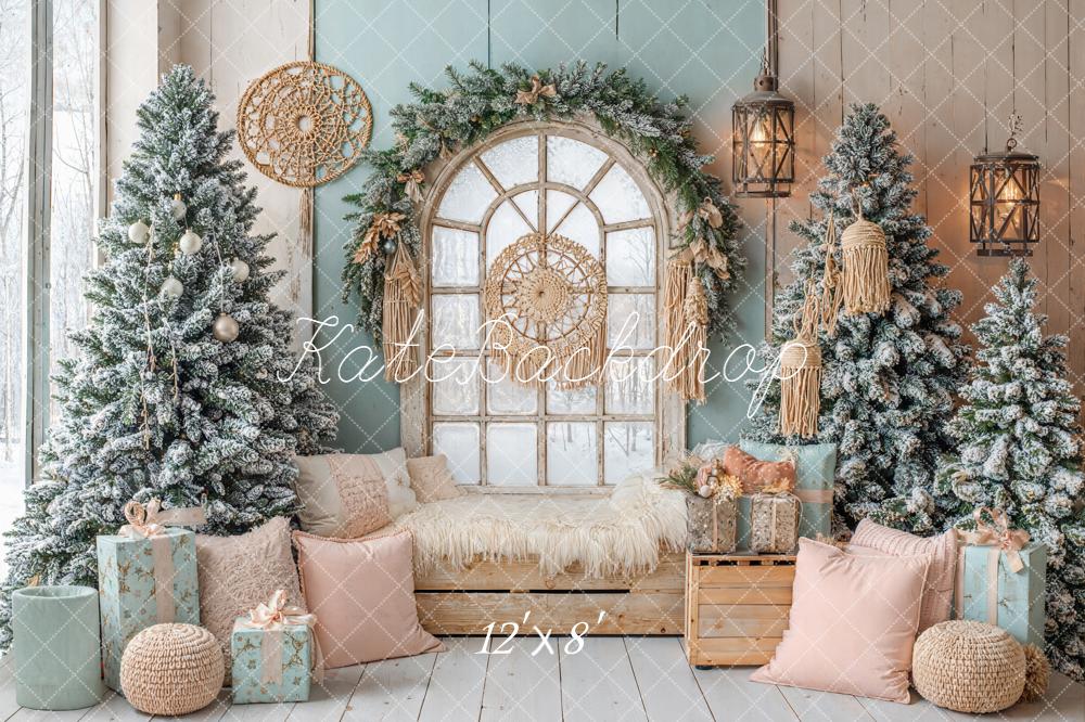 Lightning Deal Kate Boho Christmas Trees Window Backdrop Designed by Emetselch