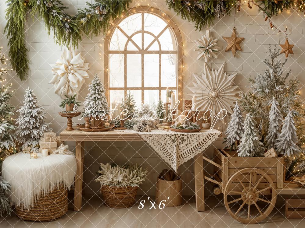Kate Christmas Window Frosted Trees Fleece Backdrop Designed by Emetselch