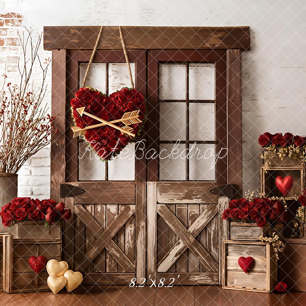 Kate Valentine Heart Wooden Crates Red Roses Backdrop Designed by Emetselch