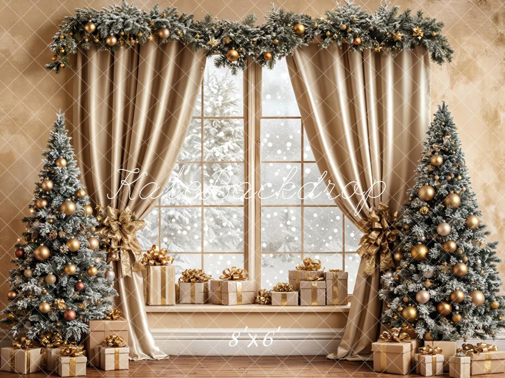 Kate Christmas Trees Window Fleece Backdrop Designed by Emetselch - Kate Backdrop AU
