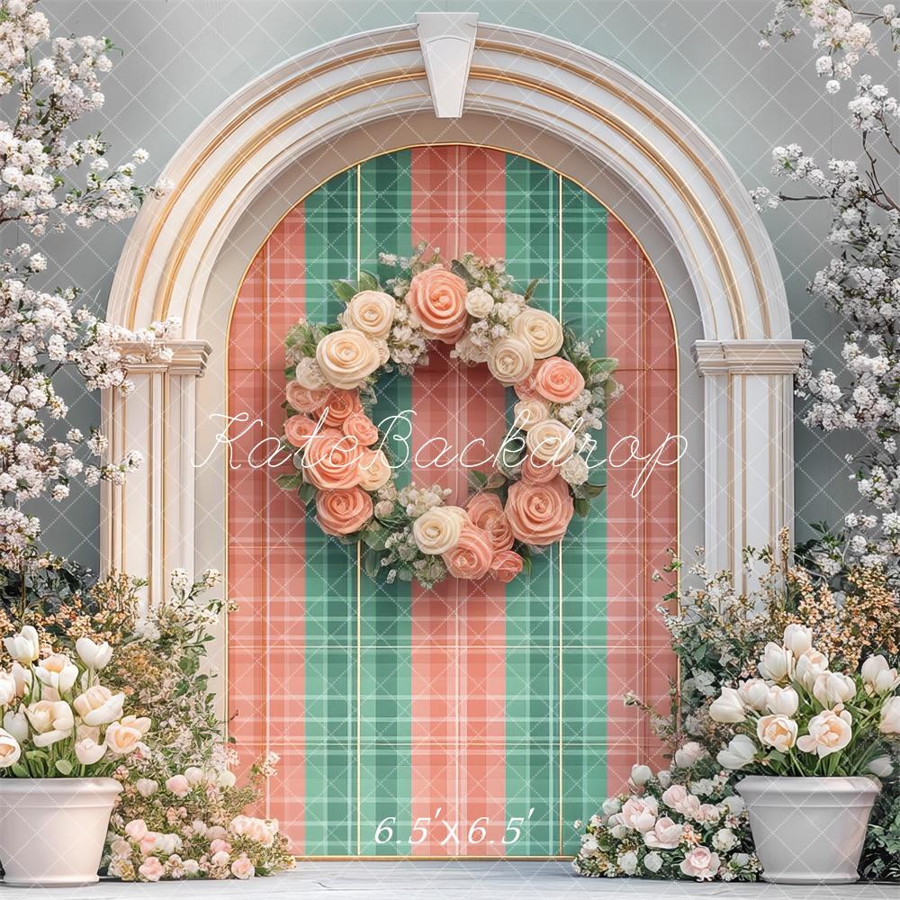 Kate Spring Arch Wreath Plaid Blossoms Backdrop Designed by Mini MakeBelieve - Kate Backdrop AU