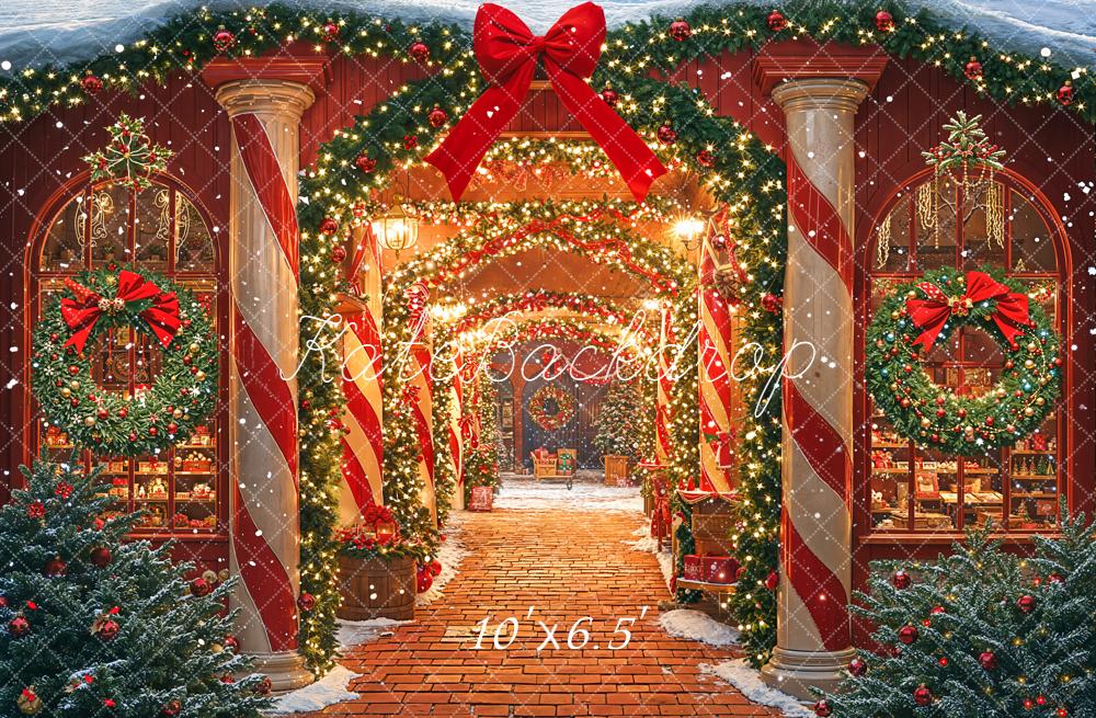 Kate Christmas Garland Wreath Candy Cane Fleece Backdrop Designed by Emetselch