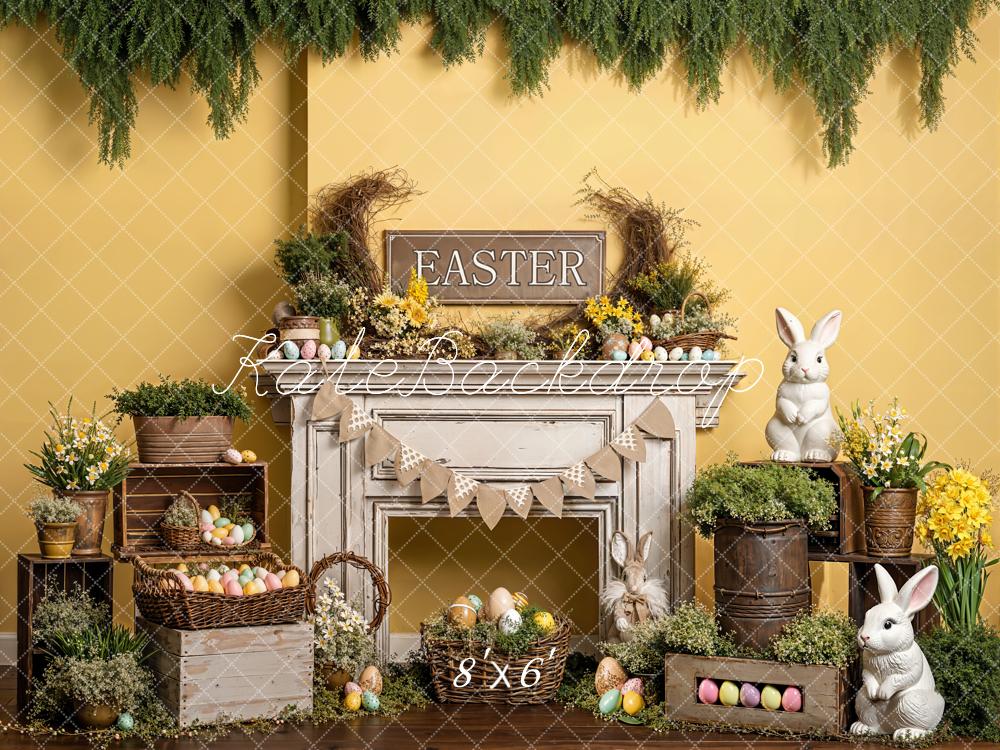 Kate Easter Bunny Eggs Fireplace Fleece Backdrop Designed by Emetselch