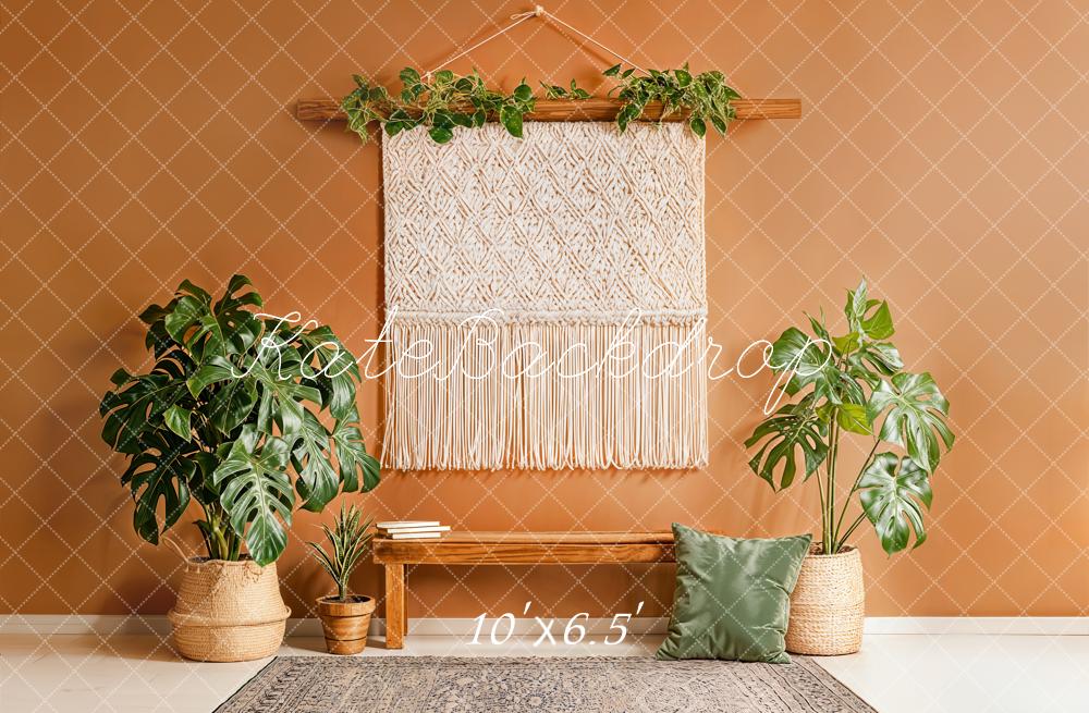 Kate Boho Macrame Bench Green Plants Backdrop Designed by Emetselch