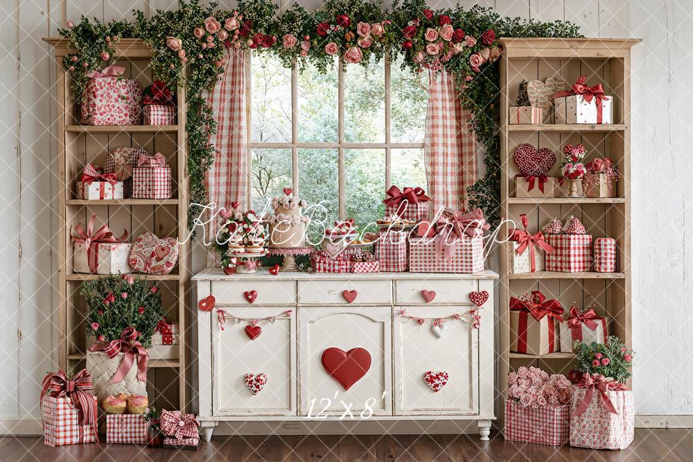Kate Valentine Heart Floral Gift Cabinet Fleece Backdrop Designed by Emetselch