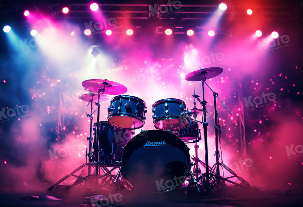 Kate Drum Kit Smoke Colourful Stage Lights Backdrop Designed by Chain - Kate Backdrop AU