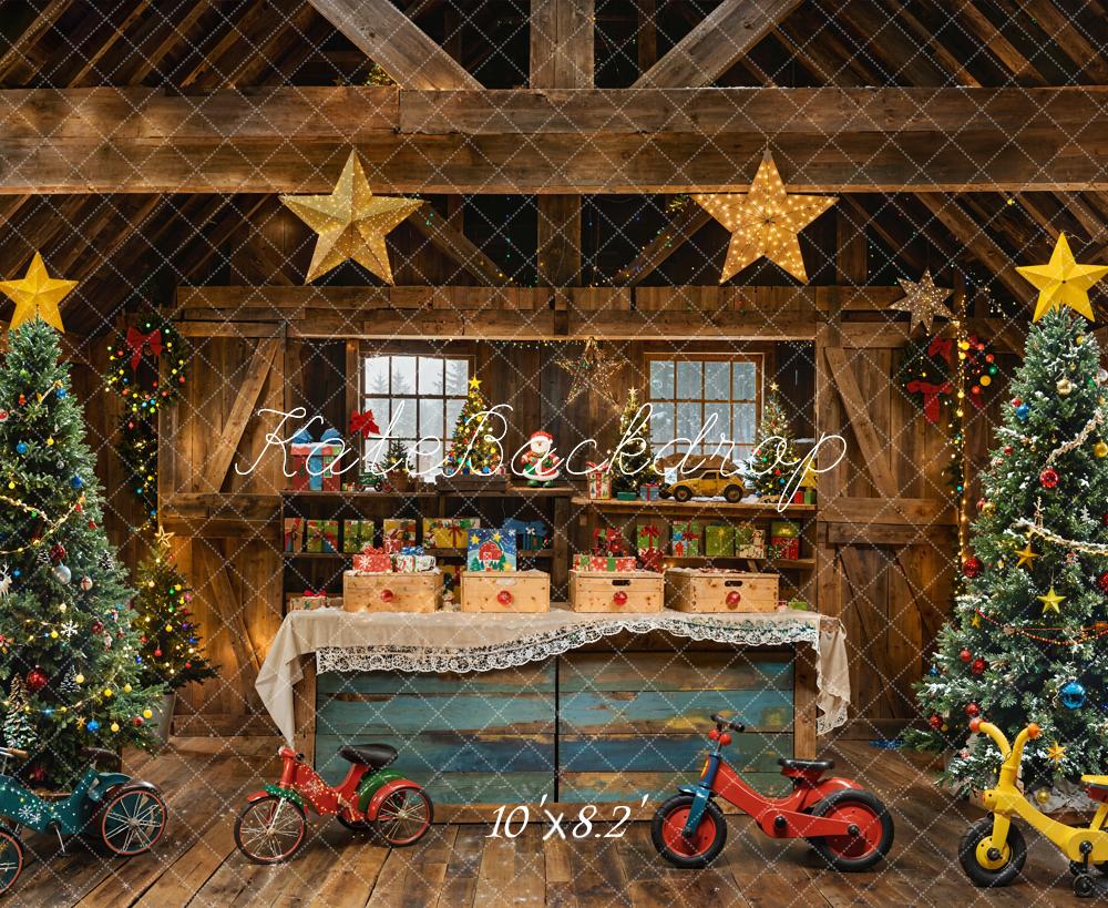 Kate Christmas Wooden House Star Backdrop Designed by Emetselch - Kate Backdrop AU