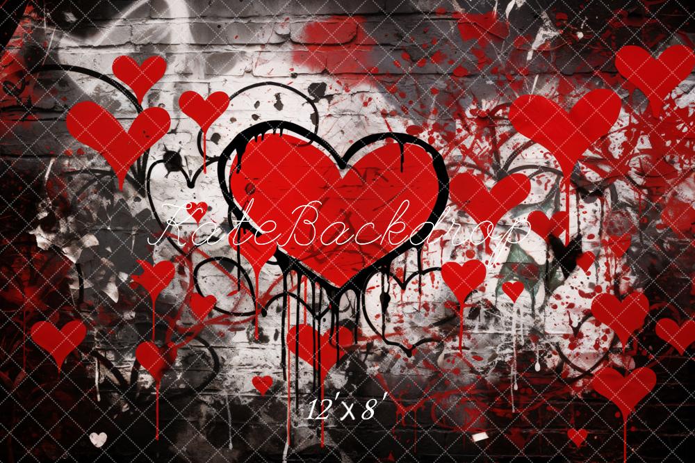Kate Graffiti Red Hearts Brick Wall Fleece Backdrop Designed by Emetselch