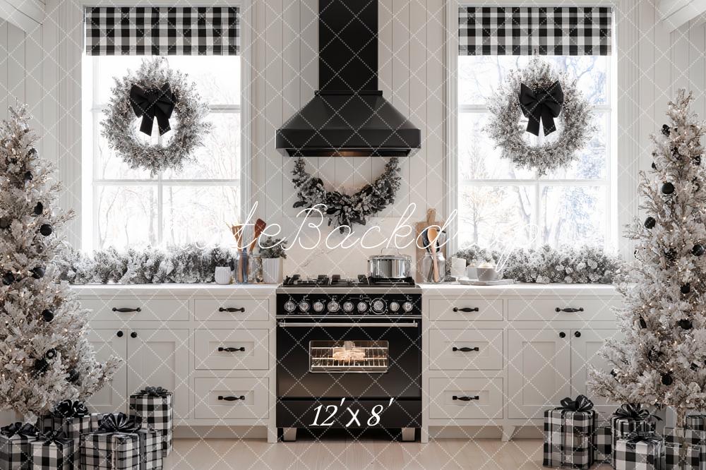 Kate Christmas Kitchen Black White Backdrop Designed by Ashley Paul
