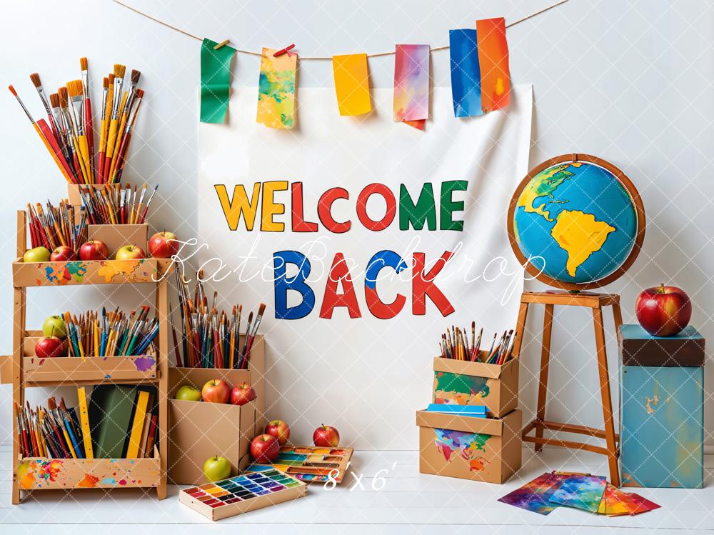 Kate Back to School Art Supplies Globe Banners Backdrop Designed by Emetselch - Kate Backdrop AU