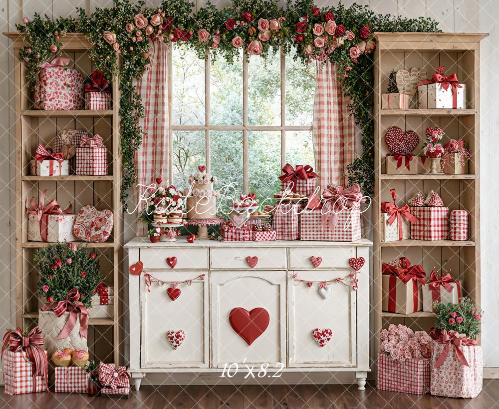 Kate Valentine Heart Floral Gift Cabinet Fleece Backdrop Designed by Emetselch