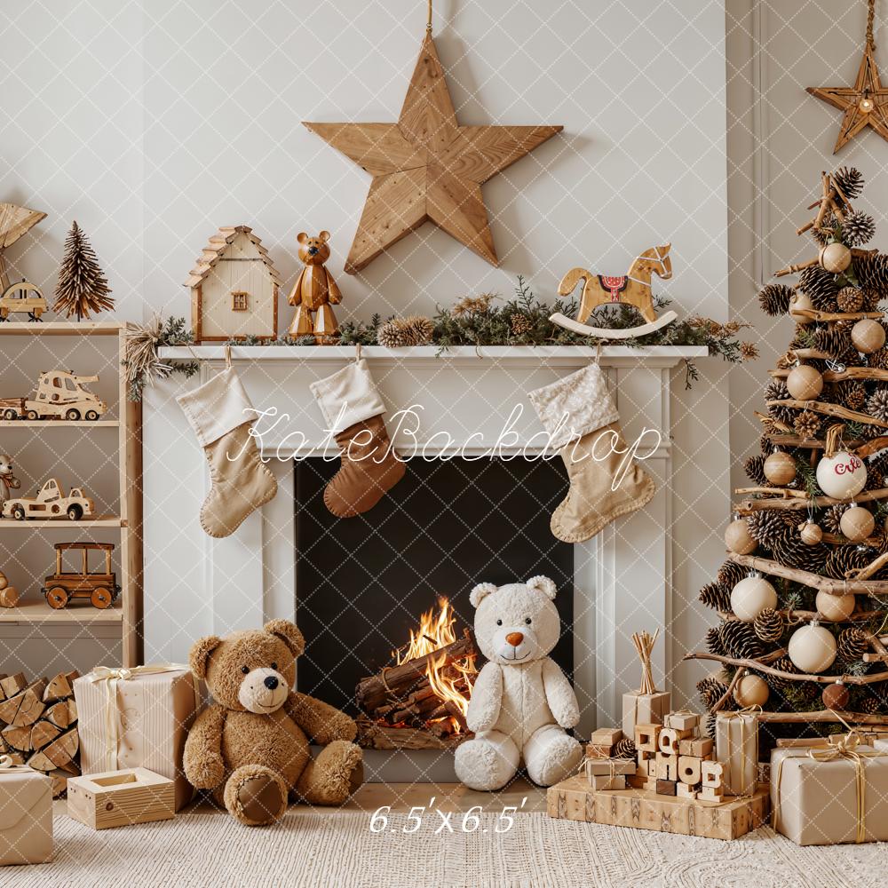 Kate Christmas Fireplace Teddy Bears Backdrop Designed by Emetselch