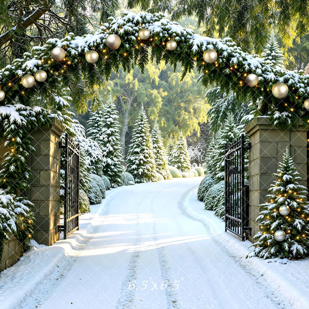 Kate Christmas Snowy Pine Gate Archway Backdrop Designed by Mini MakeBelieve - Kate Backdrop AU
