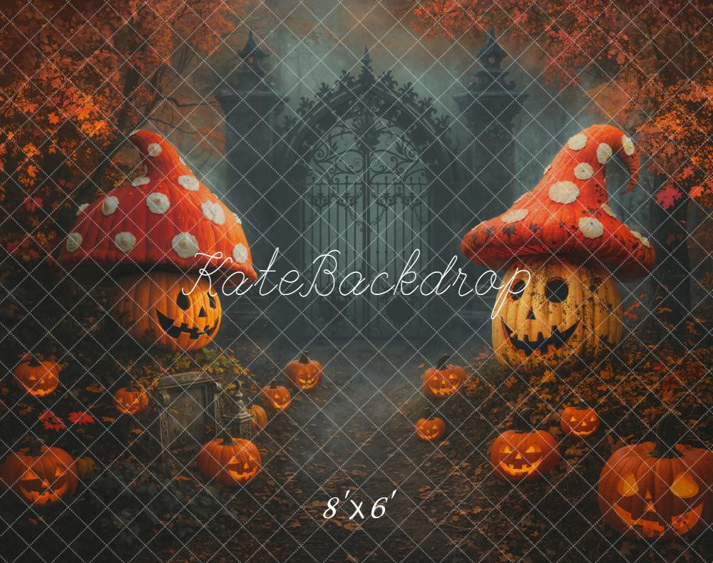 Kate Halloween Pumpkins Mushroom Gate Fleece Backdrop Designed by Chain