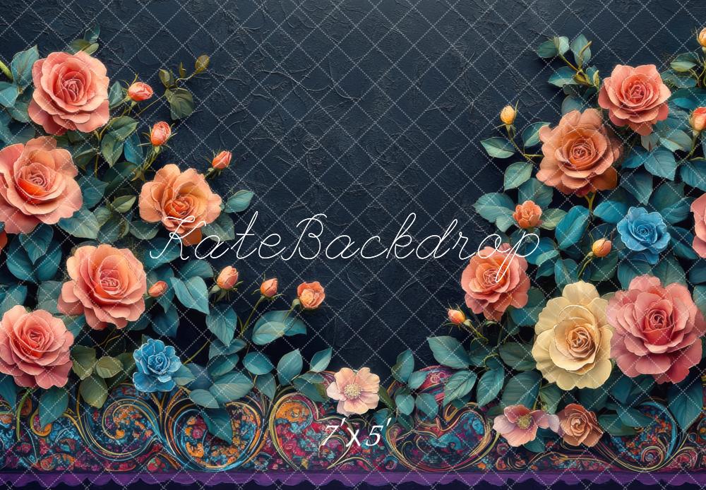 Kate Floral Roses Dark Backdrop Designed by Mini MakeBelieve