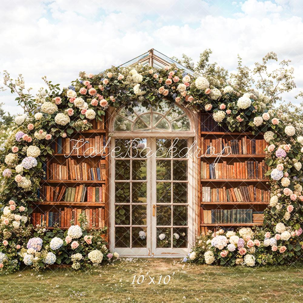 Kate Flower Bookshelves Glass Door Backdrop Designed by Emetselch