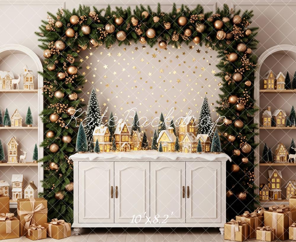 Lightning Deal Kate Christmas Garland Village Gold Ornaments Backdrop Designed by Patty Roberts