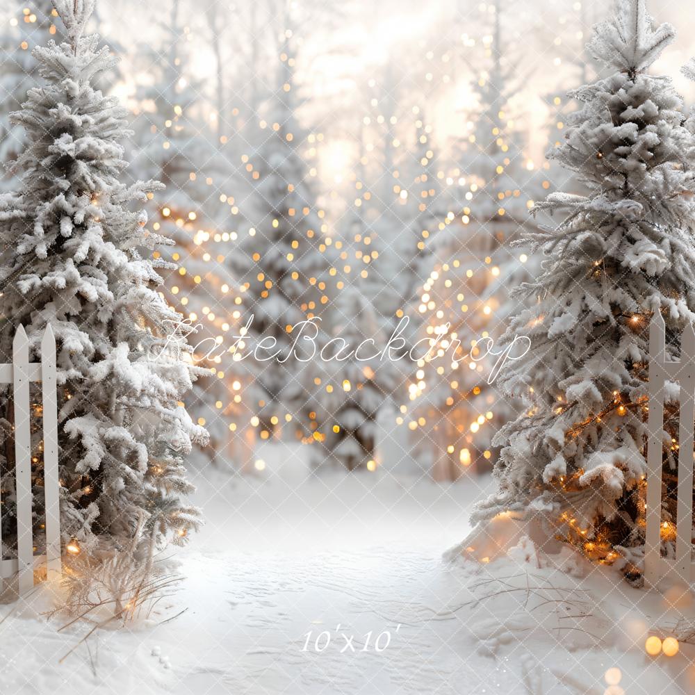 Kate Christmas Winter Trees Fence Lights Backdrop Designed by Emetselch