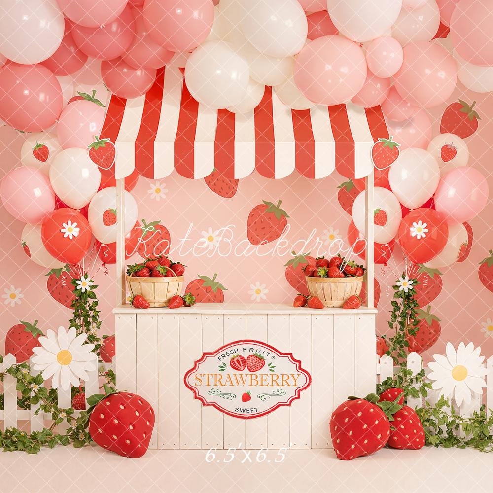 Kate Strawberry Stand Pink Balloons Backdrop Designed by Emetselch