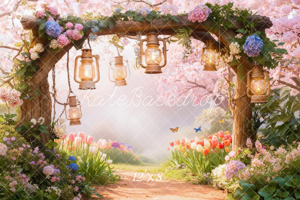 Kate Flower Arch Lanterns Spring Fleece Backdrop Designed by Emetselch