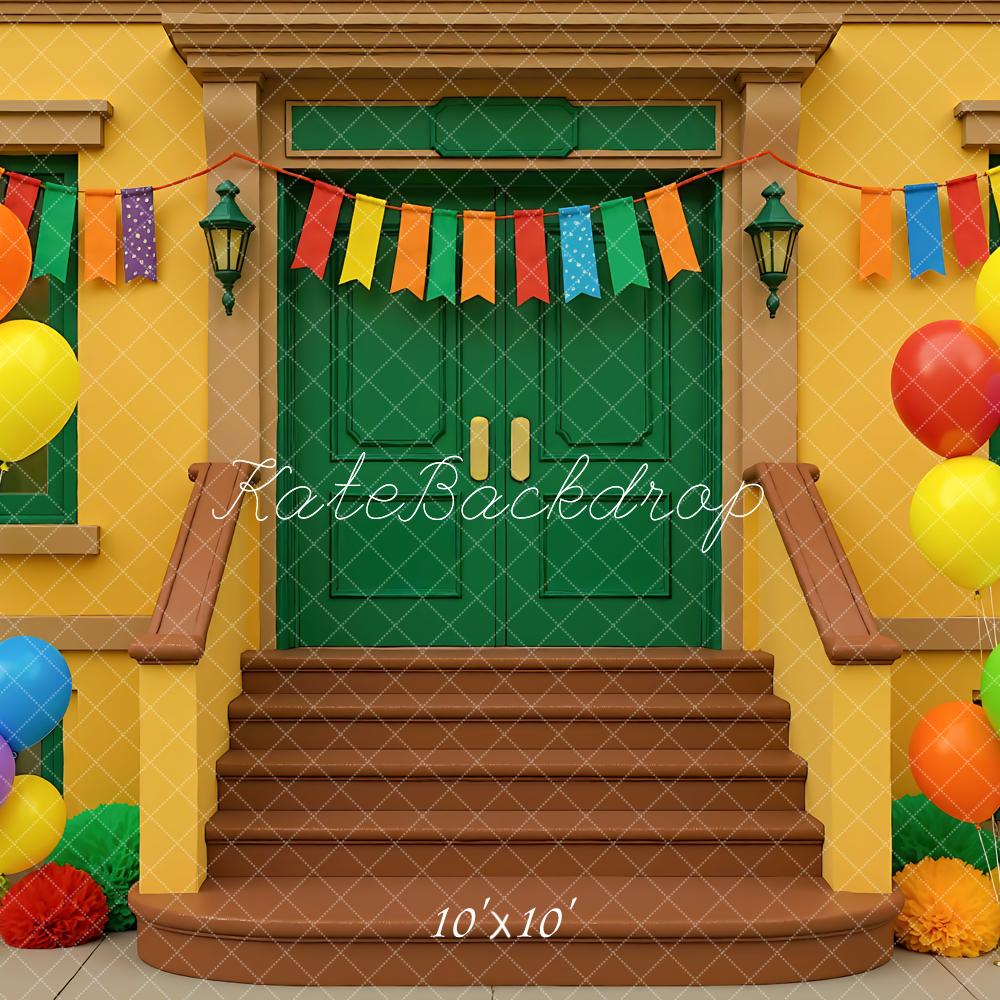 Kate Party Steps Balloons Bunting Colourful Backdrop Designed by Mini MakeBelieve