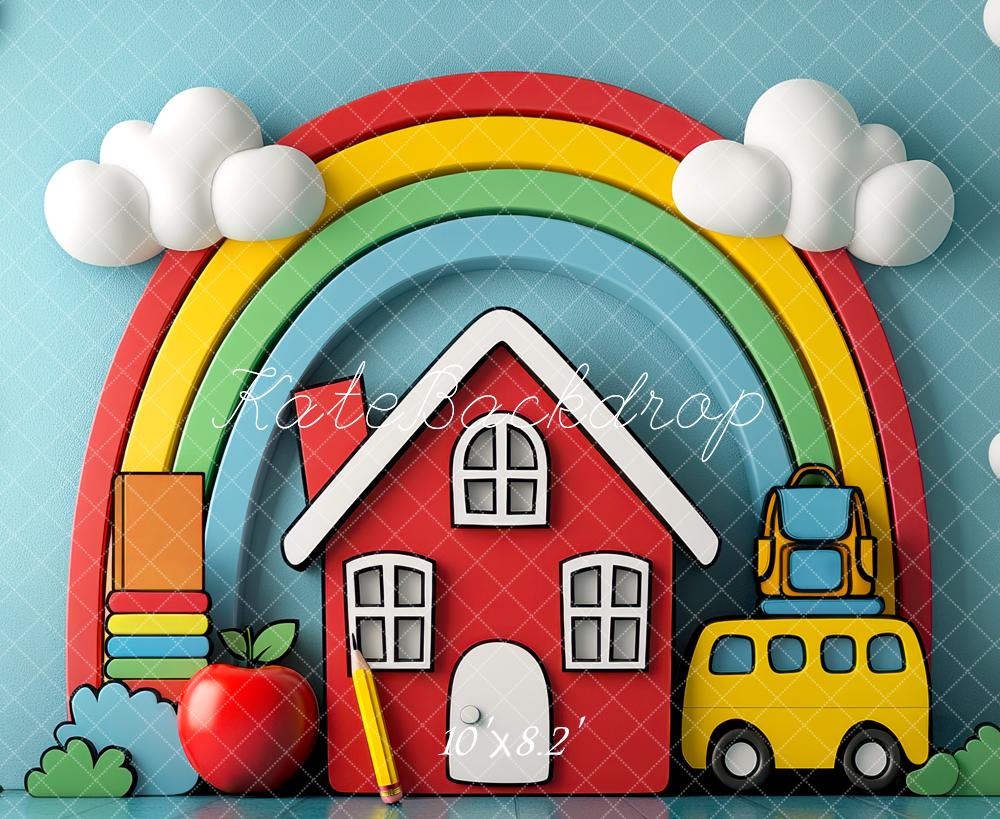 Kate Back to School Rainbow Clouds Backdrop Designed by Mini MakeBelieve - Kate Backdrop AU
