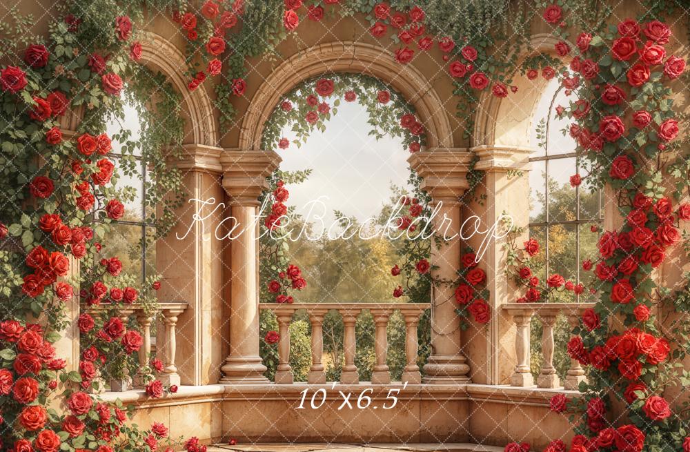 Kate Garden Arch Red Roses Columns Fleece Backdrop Designed by Emetselch