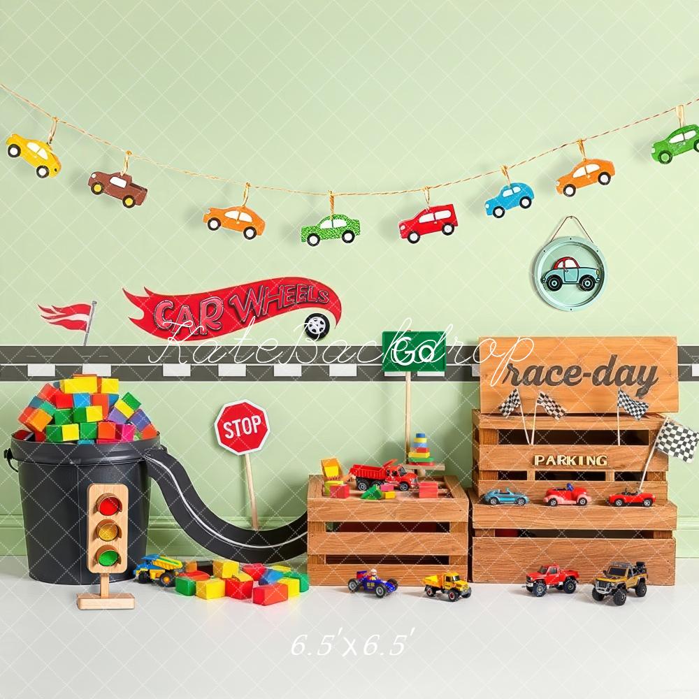 Kate Race Day Toy Cars Wooden Crates Backdrop Designed by Laura Bybee - Kate Backdrop AU
