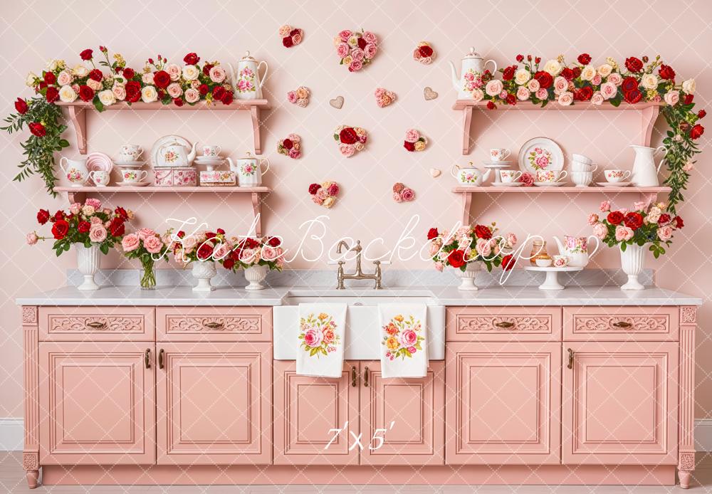 Kate Pink Kitchen Floral Tea Set Backdrop Designed by Patty Roberts