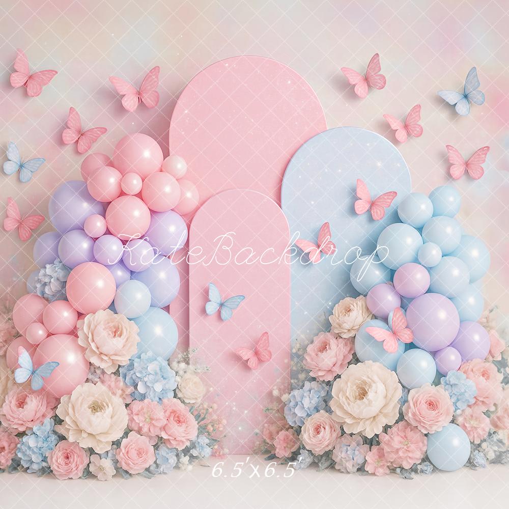 Kate Pink Balloons Spring Butterflies Backdrop Designed by Ashley Paul - Kate Backdrop AU