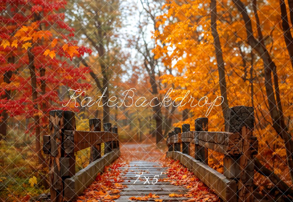 Kate Autumn Bridge Wooden Pathway Backdrop Designed by Emetselch