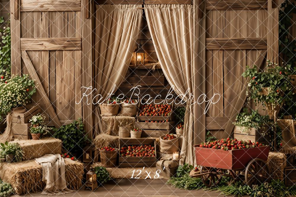 Kate Barn Wood Strawberries Fleece Backdrop Designed by Emetselch