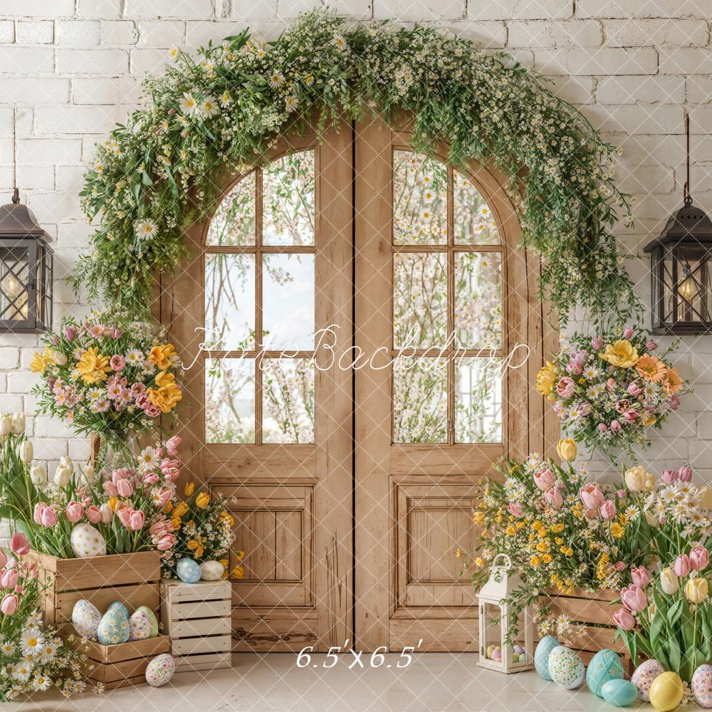Kate Easter Wooden Door Floral Eggs Backdrop Designed by Emetselch