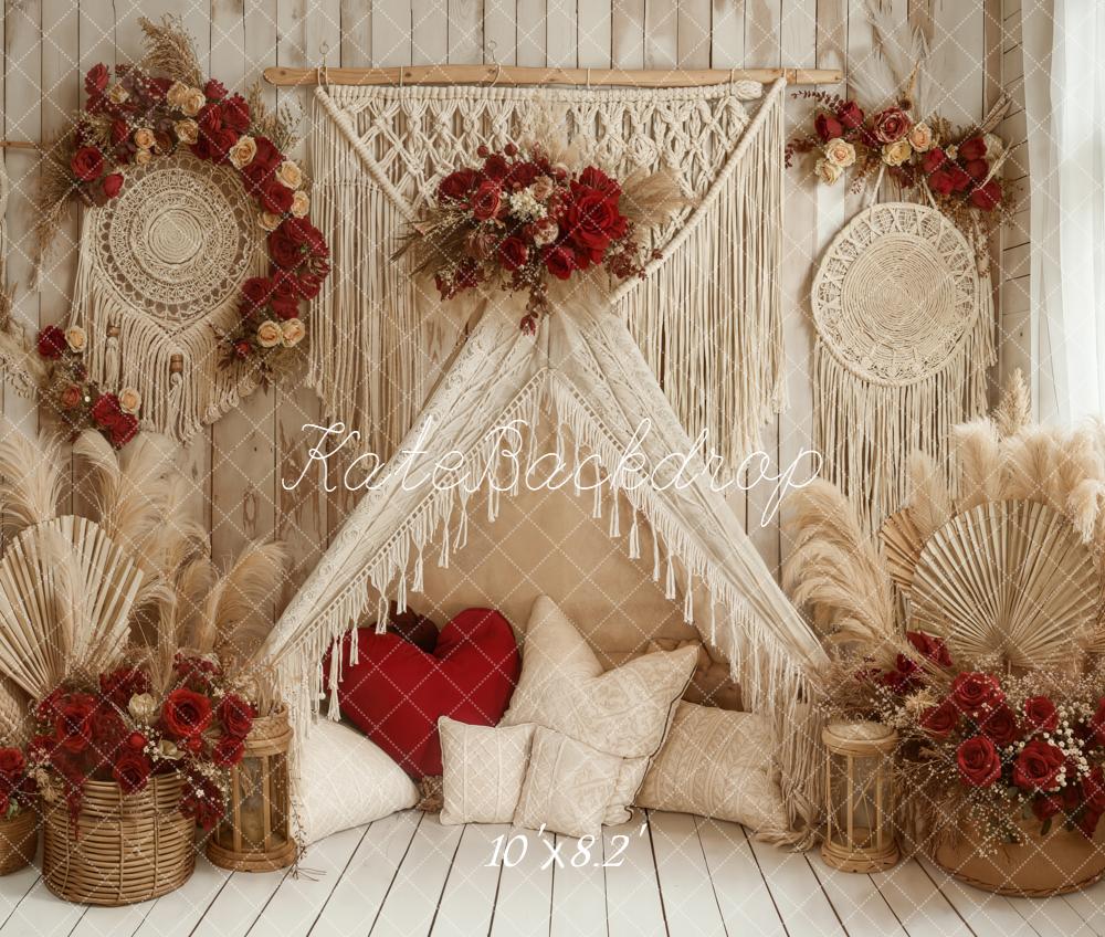 Kate Boho Macrame Tent Valentine Fleece Backdrop Designed by Emetselch