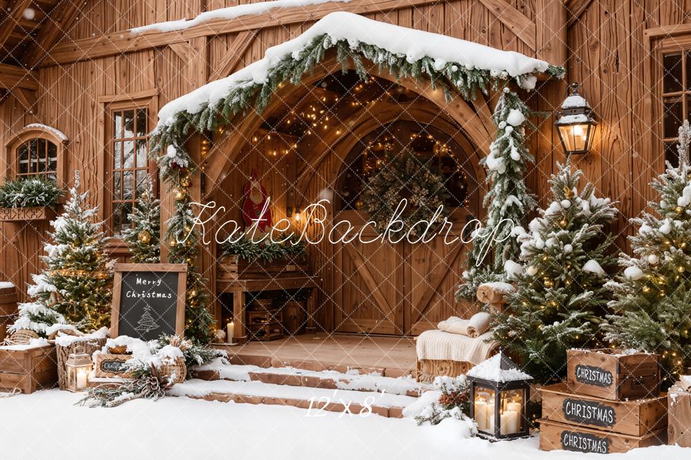 Kate Christmas Wooden Porch Snow Backdrop Designed by Emetselch