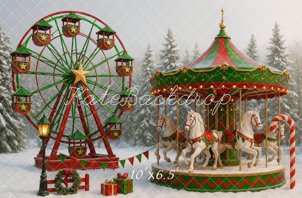 Kate Christmas Carousel Ferris Wheel Backdrop Designed by Ashley Paul - Kate Backdrop AU