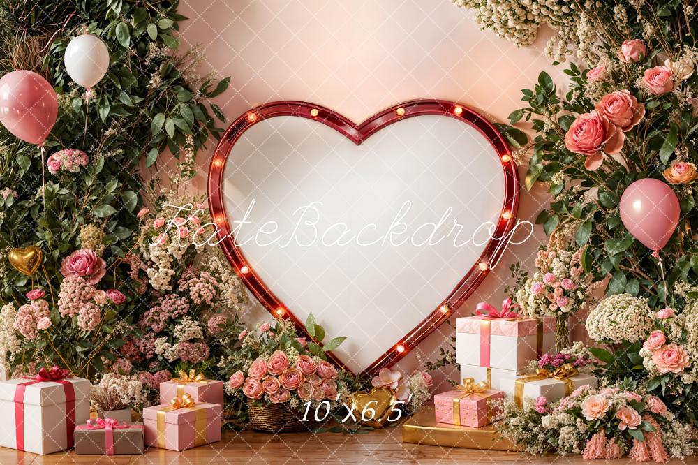 Kate Heart Frame Flowers Balloons Gifts Fleece Backdrop Designed by Emetselch