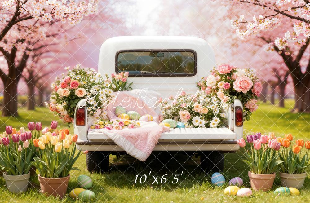 Kate Easter Truck Flowers Eggs Cherry Blossoms Backdrop Designed by Emetselch