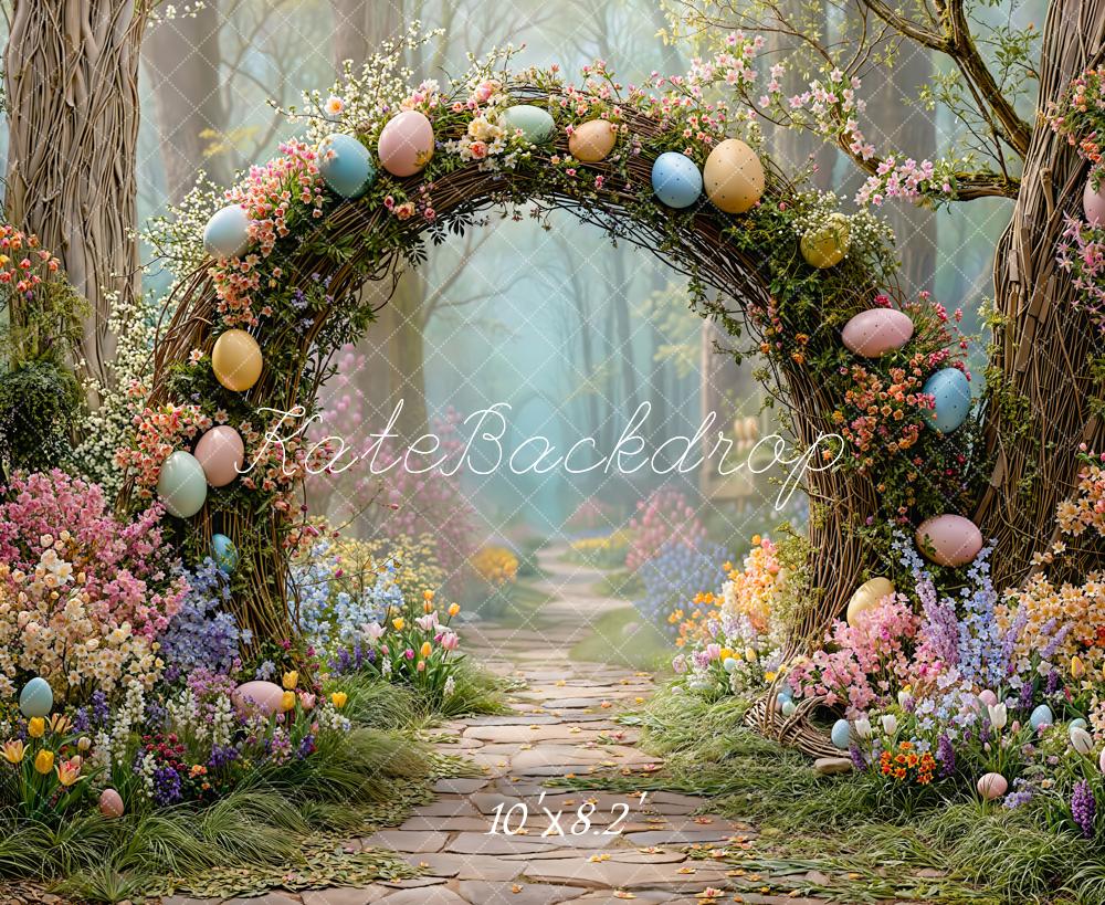 Kate Easter Eggs Flower Arch  Forest Fleece Backdrop Designed by Emetselch