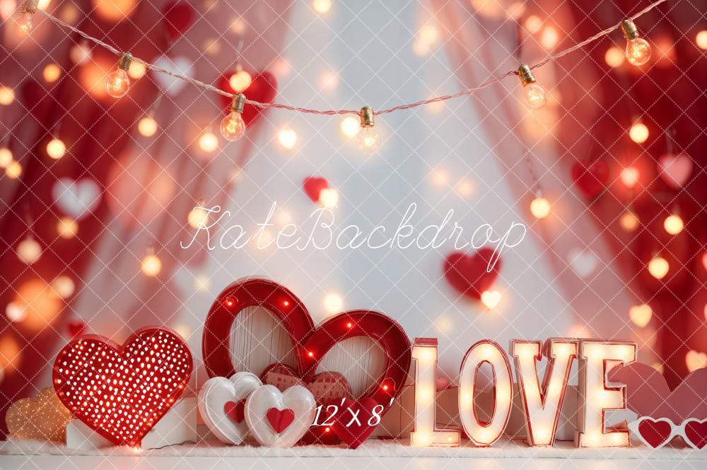 Kate Valentine Hearts Love Bokeh Fleece Backdrop Designed by Emetselch