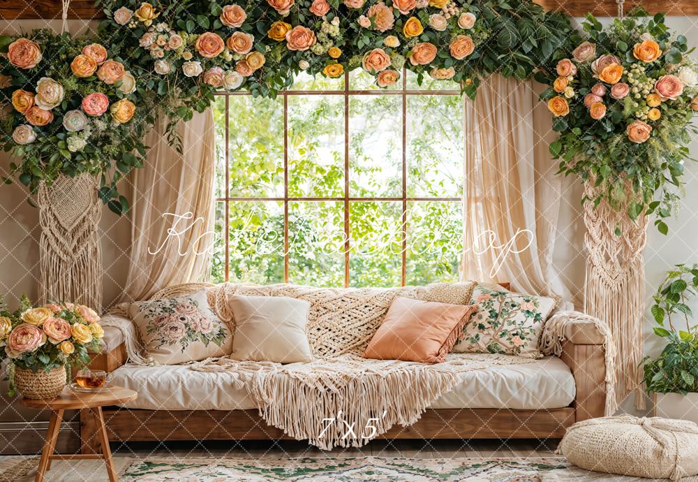 Kate Boho Flower Macrame Window Backdrop Designed by Emetselch