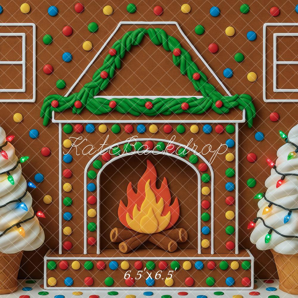 Kate Christmas Gingerbread Fireplace Backdrop Designed by Mini MakeBelieve